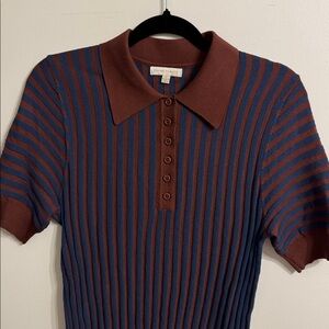 Striped Knit Polo - Blue & Brown NWOT wm size L